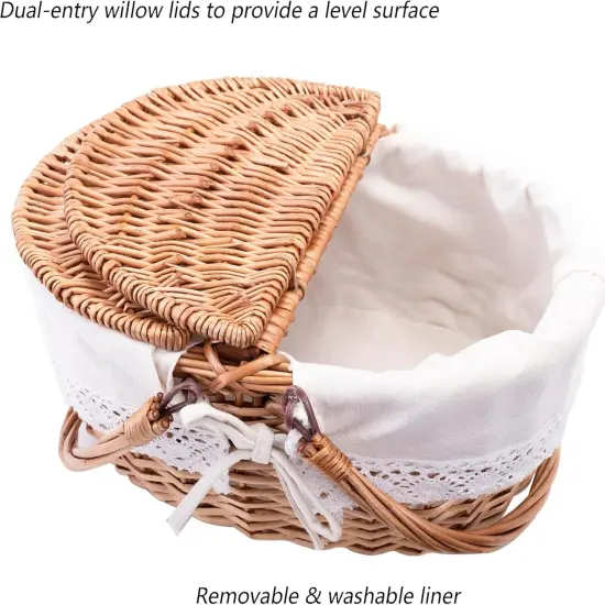 Large 15.4" Wicker Picnic Basket with Removable Liner Empty Picnic Baskets with Lid, Picnic Hamper with Foldable Handles for Picnic, Natural Color, Large {2}