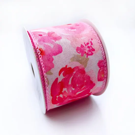 Designer&rsquo;s Shop WR 63-5201 Spring Summer Pink Wild Rose floral wired edge ribbons (2.5" x 10 yards) {3}