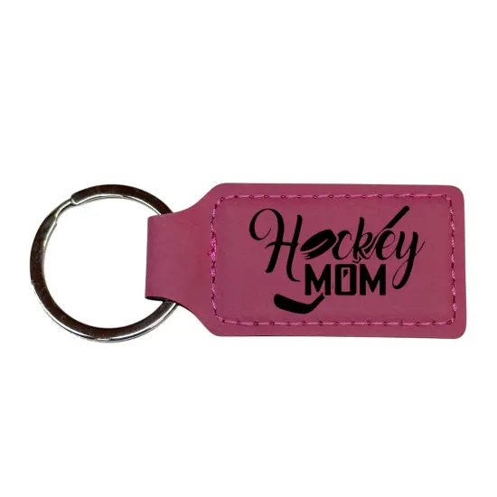 Keychain - Rectangle - Hockey Mom - Leather Rawhide/Black {2}