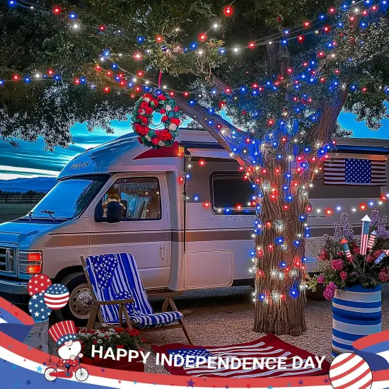 Red White & Blue Lights Clear Wire, 66 Ft 200 LED 4th of July Decorations {3}