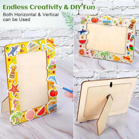 24 Packs Summer Picture Frame Painting Craft Kit with 150 Stickers 2 Rhinestone Stickers Painting Tools Set 4 Brushes {3}