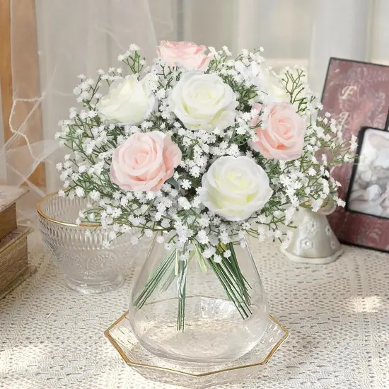 Babys Breath Artificial Flowers, 18 Pcs White Fake Baby Breath Flowers Artificial Bulk Real Touch Faux Gypsophila Bouquets for Wedding Floral Arrangement Party Home Decoration {4}