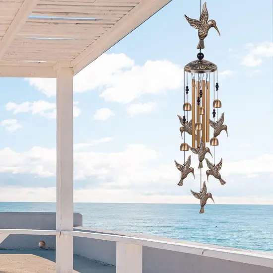 Bronze Hummingbird Wind Chimes - Outdoor/Indoor Decoration, Gift for Women, Home, Garden {2}