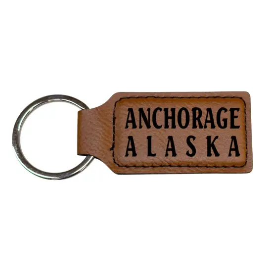 Keychain - Rectangle - Anchorage Alaska - Leather Black/Silver {1}