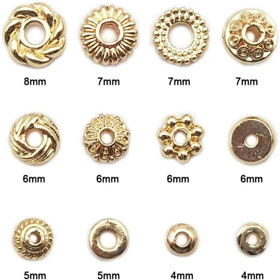 120pcs Spacer Beads Gold Plated Long-Lasting Heishi and Rondelle Bead for Jewelry Bracelet Necklace Making {4}
