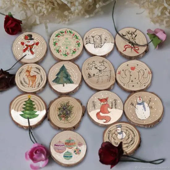 40 PCS 3.5-4 Inch Natural Wood Slices, 2/5 Inch Thickness Unfinished Wood Kit Wooden Circles Crafts with Bark for DIY, Arts, Centerpieces, Paintings, Wedding Decoration, Christmas Ornaments {3}