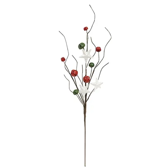Medium Red Green White Jingle Bell Star Pick for Christmas Floral Arrangement {1}