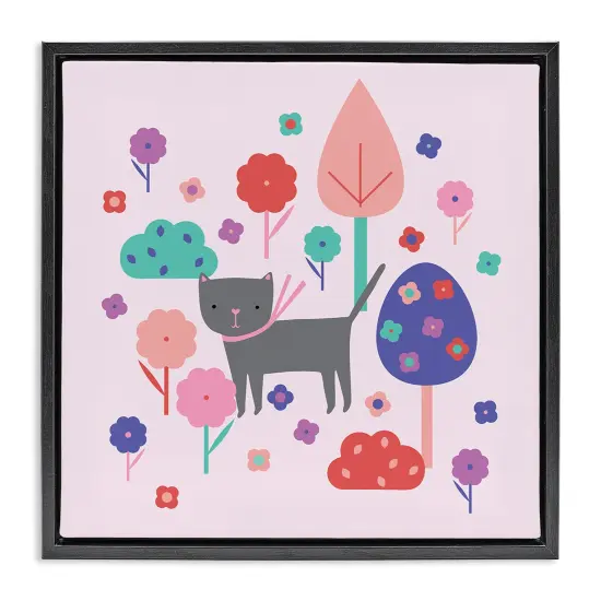 Stupell Industries Pastel Whimsical Cat & Trees Floating Frame Design by Sazerelli Designs {1}