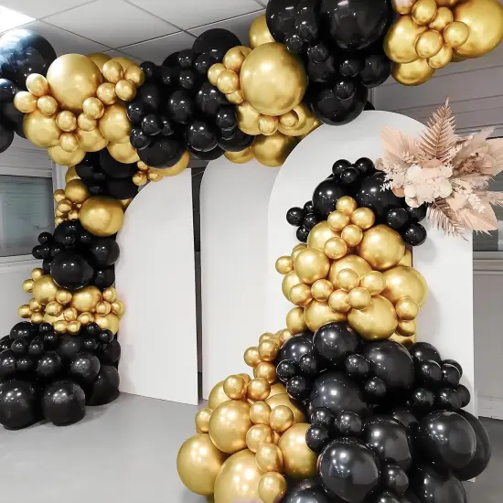 Black and Gold Balloons Arch Kit, 120 Pcs Black Metallic Gold Balloon Garland, 18 12 10 5 Inch Latex Balloon {2}
