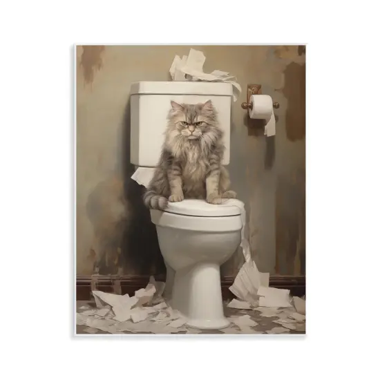 Stupell Industries Cat & Torn Toilet Paper Wall Plaque Design by Arlington Prints {1}