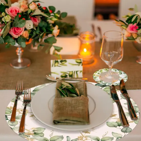 100 Pcs Eucalyptus Leaves Disposable Paper Place Mat Coaster Set Green Round Table Place Mat Paper {4}