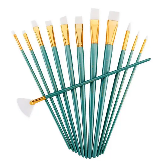 RSET-9311 | 12pc White Taklon Long Handle Variety Brush Set {5}