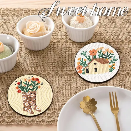 6 Pcs 5D Diamond Painting Coasters Kits with Holder, Diamond Art Coasters Set for Drinks Coffee Table, Diamond Painting kit for Beginners Adults DIY Art Craft Gifts Home Decors {4}