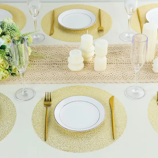 100 Piece Gold Placemats 13 Inch Disposable Gold Foil Place Mats Round Mesh Pressed Paper Placemat {4}