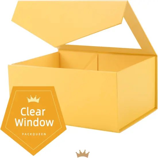 5 Yellow Easter Gift Boxes with Windows, 9x6.5x3.8 Inches, Clear Gift Boxes for Presents Contain Ribbons, Cards, Bridesmaid Proposal Boxes, Gift Boxes with Magnetic Lids {2}