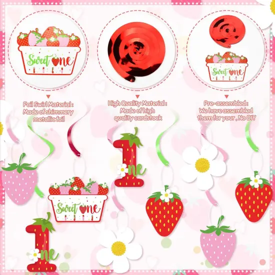 Strawberry 1st Birthday Party Hanging Swirls Decor, Fruit Strawberry Party Hanging Streamers for Strawberry Sweet One Birthday Girls Berry Sweet Themed First Birthday Summer {2}