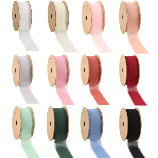 LaRibbons 1 1/2" Frayed Edge Chiffon Ribbon | 10 Yard Roll Silver {5}