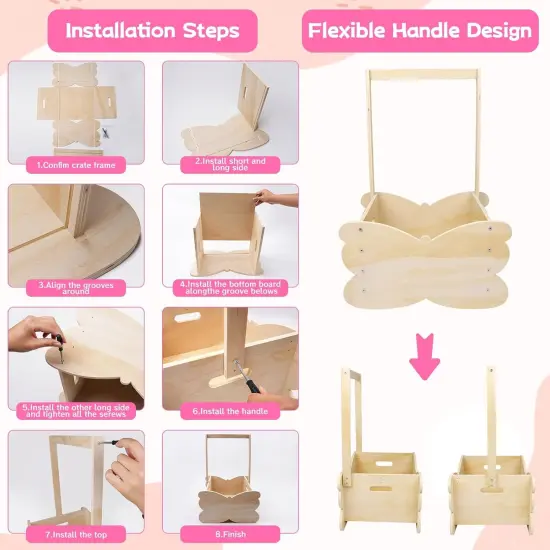 Wooden Baby Shower Crate Closet, Baby Shower Basket with Handle Hangers Butterfly Decoration Personalized Wooden Crate Boys Girls Gifts {3}