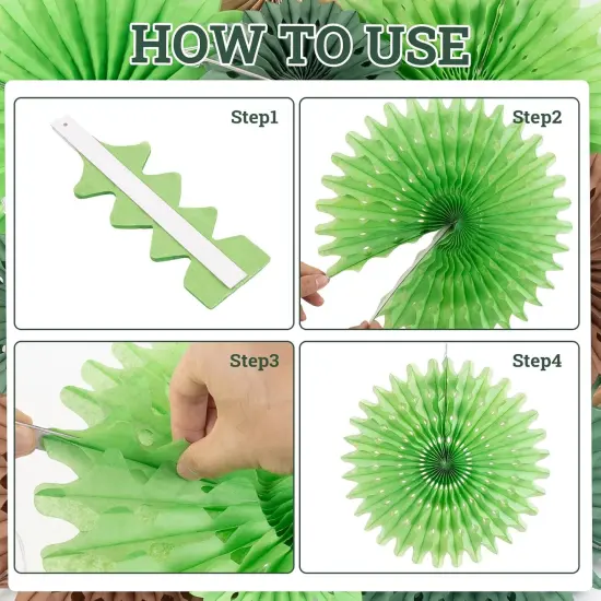 11 Pcs Hanging Paper Fans Decoration Green and Brown Paper Flowers Deco Tropical Jungle Birthday Party Decorations for Summer {2}
