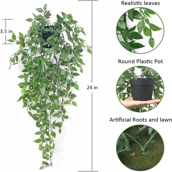 Fake Hanging Plants Artificial Small Potted Plants Mandala Leaves Faux Vines Indoor Greenery Plant for Living Room Shelf Decor (1 PCS) {2}