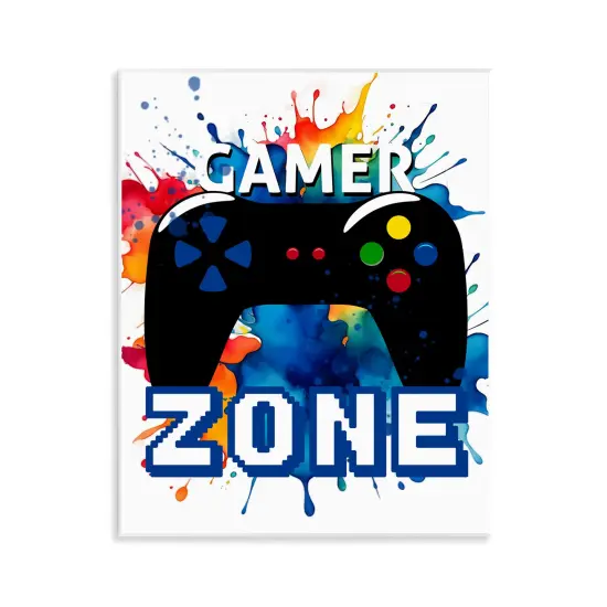 Stupell Industries Vivid Modern Gamer Zone Wall Plaque Design by Kim Allen {1}
