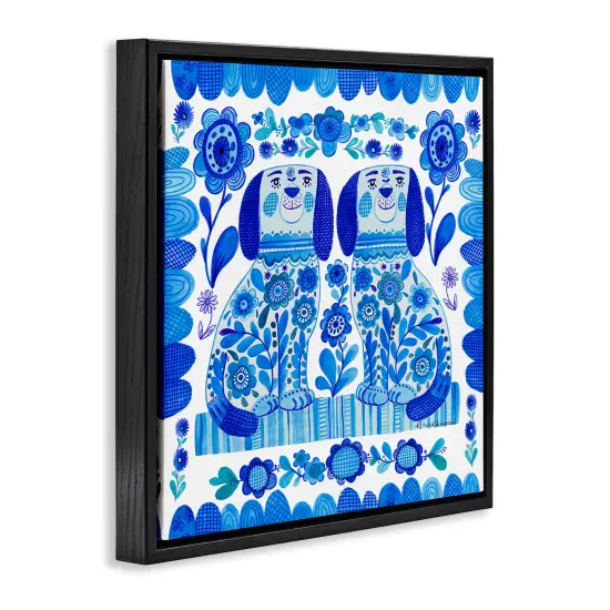 Stupell Industries Blue Folk Style Puppies Floating Frame Design by Kay Widdowson {3}