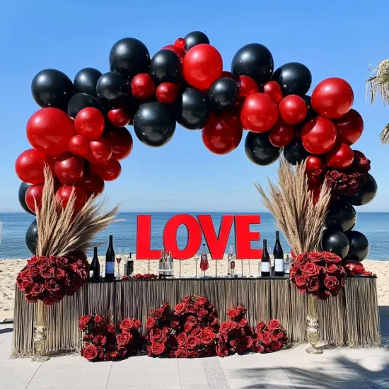 Black Red Balloon Garland - Double Stuffed Burgundy Black Balloons Premium Latex Maroon Ruby Red Balloon Arch {4}