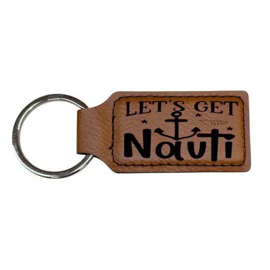 Keychain - Rectangle - Lets get Nauti - Leather Rustic/Gold {4}