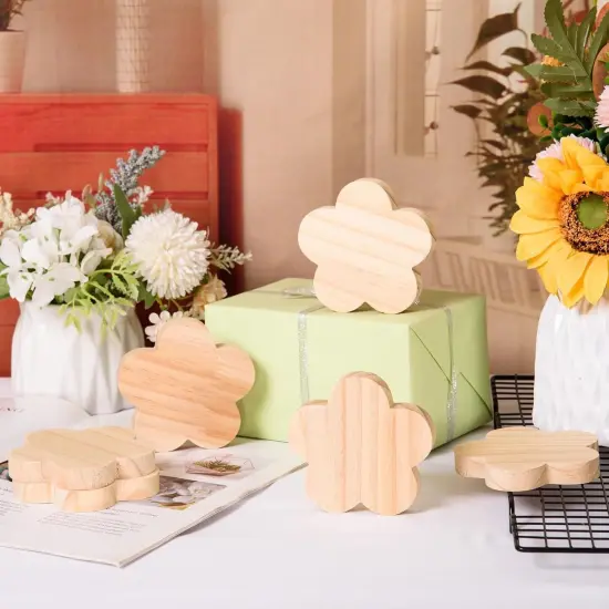 12 Pcs Spring Flower Wooden Cutouts Unfinished Flower Shaped Table Signs Wooden Flowers Blocks to Paint Blank Wooden Table Centerpieces for DIY Crafts Spring Home Shelf Tiered Tray {3}