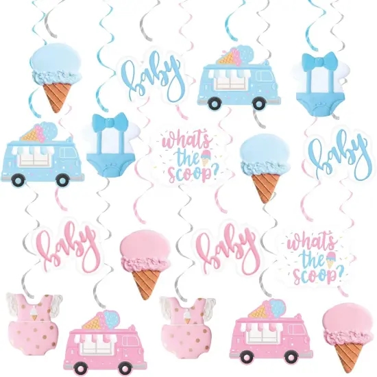 Ice Cream Gender Reveal Party Summer Decor, Pastel Ice Cream What's the Scoop Hanging Swirls, Pink Blue Ceiling Streamers for Summer Ice Cream Theme He or She Boy or Girl Baby Shower Mom To Be Party Supplies {1}