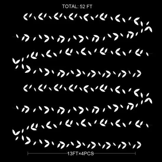 52 Ft White Party Decorations Leaf Garland Kit Paper Hanging White Leaves Streamer Banner for Wedding Engagement Bridal Shower Bachelorette Birthday Baby Shower Showcase Garden Party Decor (4 Packs) {2}