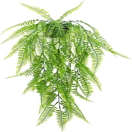 Fake Hanging Boston Fern Potted Plant, Artificial Potted Plant Faux Plant Hanging Plant for Shelf Home Office Indoor Outdoor Garden Greenery Decor (Black Pot), 2, Y1064-JL {1}