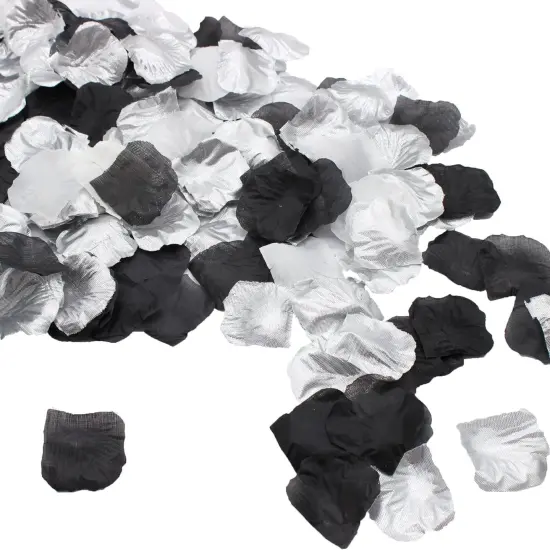 900PCS Silver Black White Artificial Flowers Silk Rose Petals Flower Girl Scatter Petals for Wedding {1}