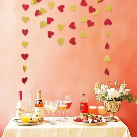 Gold Red Heart Paper Garland Love Heart Party Decorations {2}
