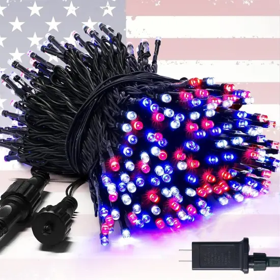 250 LED Red White and Blue Lights for 4th of July Decorations - 91.5ft Connectable Patriotic Lights Outdoor Waterproof with 8 Modes for Home Yard Patio Party Decor {5}