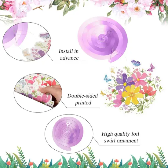 30 Pieces Butterfly Flower Hanging Swirl Party Decorations Summer Spring Butterfly Ceiling Decorations for Baby Shower Birthday Wedding Garden Tea Party Indoor Outdoor {2}