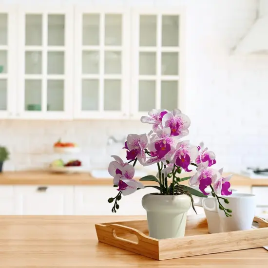 Faux Artificial Orchid Flowers in Vase, Real Touch Orchid in Pot Orquideas Fake Flowers for Home Decoration Indoor Decor Living Room Dinning Table Centerpiece (Cream Vase, White Purple) {4}