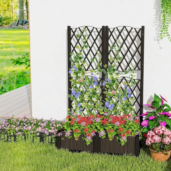 Outdoor Raised Wicker Trellis Planter Box with Drainage Holes {2}