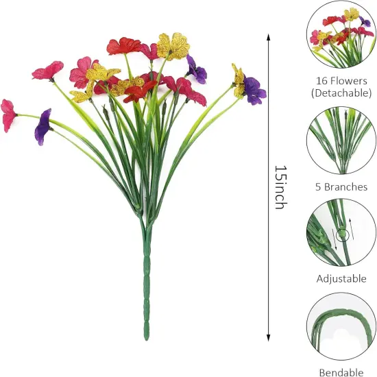 16 Bundles Colorful UV-Resistant Artificial Spring Flowers &ndash; Outdoor Faux Plants for Porch, Garden, and Window Boxes {4}