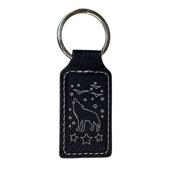 Keychain - Rectangle - Howling Wolf - Leather Rustic/Gold {3}