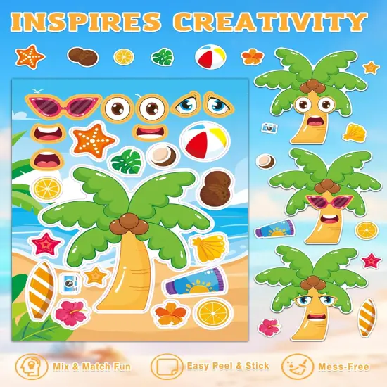 48 Sheets Summer Fun Make-a-Face Sticker Set for Kids &ndash; Create Your Own Faces with Beach, Tropical & Animal Stickers &ndash; Ideal Summer Crafts {3}