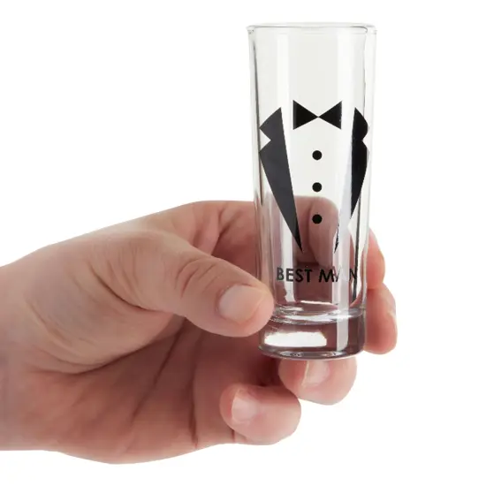 Set of 5 Groomsmen Shot Glasses with Tuxedos for Bachelor Party Decorations and Favors or Groomsmen Gifts, Wedding Shot Glasses, Heavy Base for Tequila, Whiskey, Vodka (2 oz Each) {6}