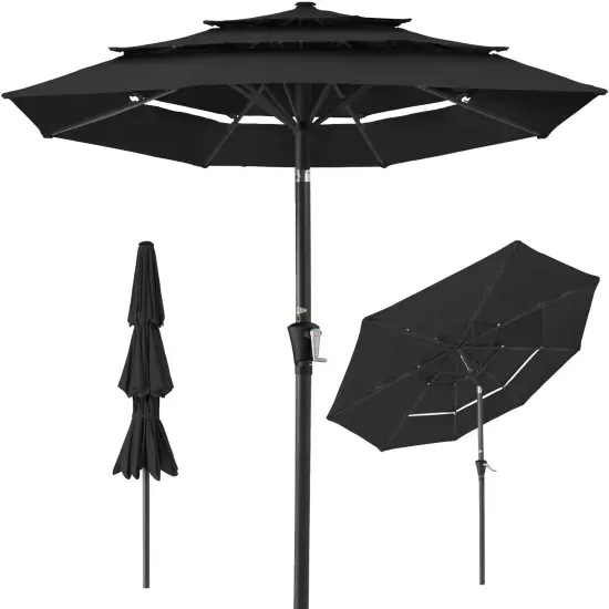 Best Choice Products 10ft 3-Tier Patio Umbrella, Market Sun Shade w/ Tilt Adjustment, Easy Crank Black {1}