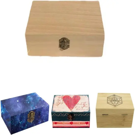 Unfinished wooden box, 8x4x2.3 inch storage box with hinge lid, small wooden box with rectangular souvenir and craft {5}
