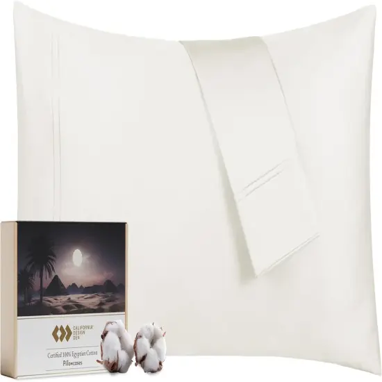 Luxury 100% Egyptian Cotton Pillow Cases Standard Size Set of 2, Sateen Weave, Soft, Breathable & Cooling Ivory Pillow Cases {1}