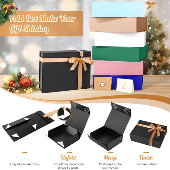 Large Gift Box, 13"x10"x4" Easter Birthday Gift Boxes for Presents, Mother's Day Basket Essentials, Black boxes with Magnetic Lids, Ribbon, Candy Chocolate Cookie Groomsman Proposal Basket for Wedding {5}