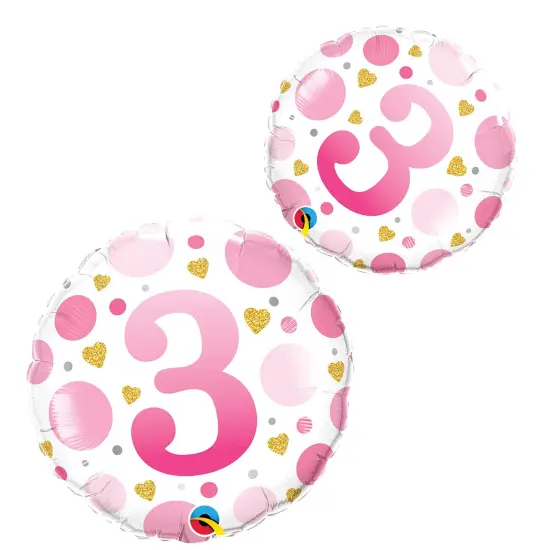 Age 3 Pink Dots 18 Inch Foil Mylar Balloon {2}