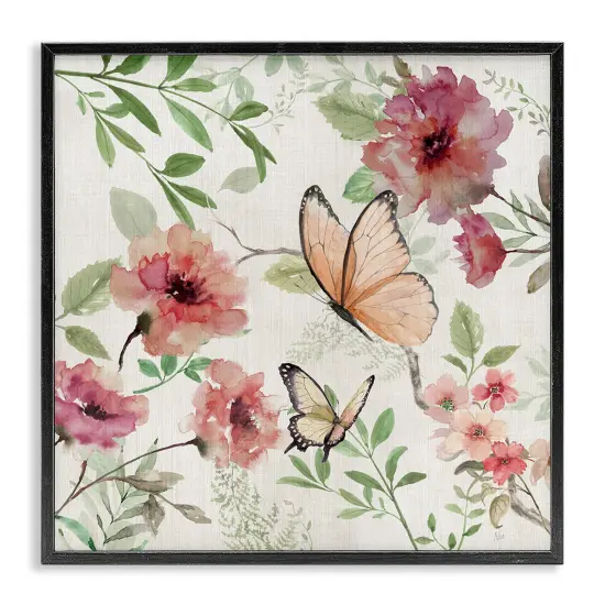 Stupell Industries Butterflies over Wild Cottage Flowers Framed Giclee Design by Nan {7}