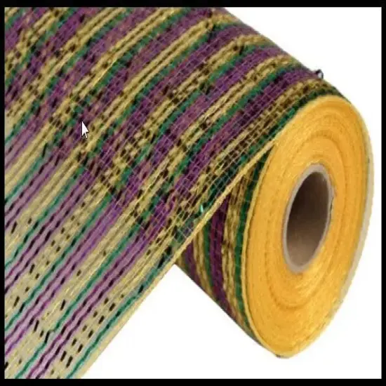 Mardi Gras Deco Mesh Roll 10"x10 yd | Foil Mesh Ribbon-RE1347W3 {2}
