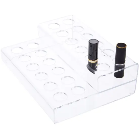 Plymor Clear Acrylic 2-Level Display Stand for 24 Round Lipstick Tubes, 3" H x 9.5" W x 7.5" D {3}